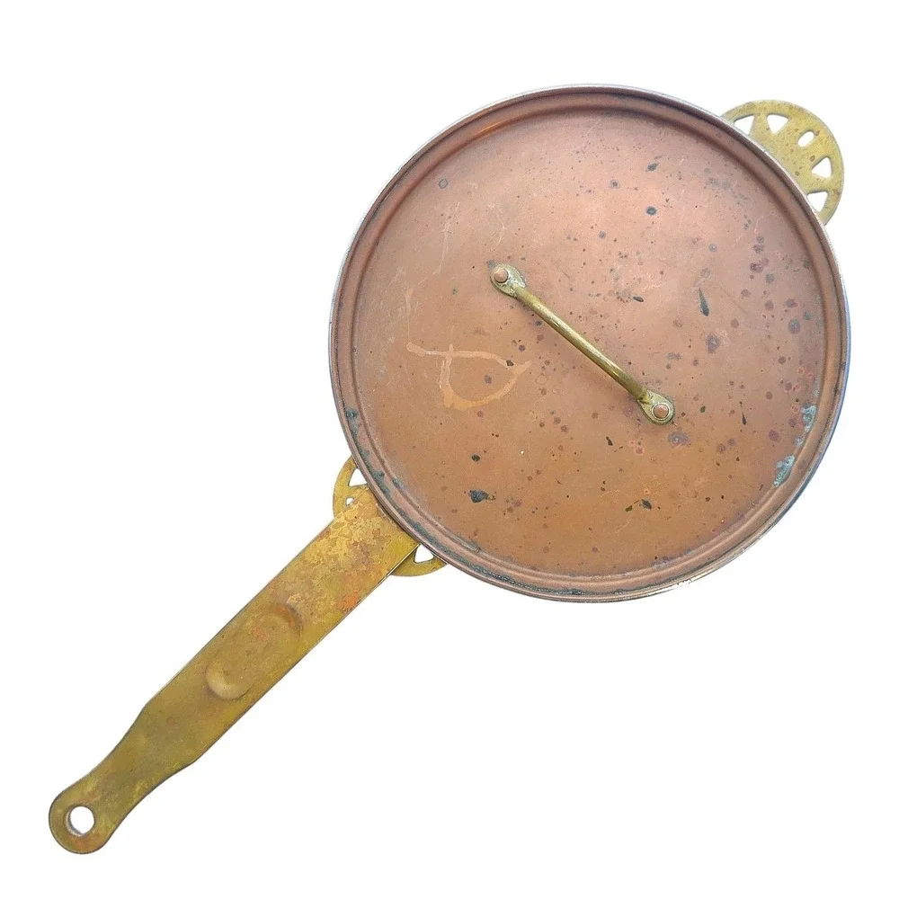 Antique Revere Copper and Brass Skillet Pan with Lid Rome NY USA 7.5 Inch